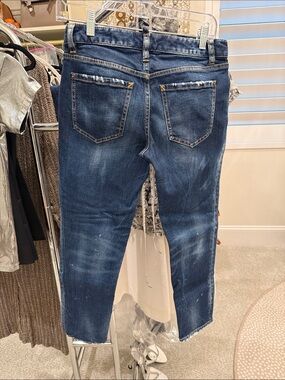 DSQUARED2 Dark Blue Cropped Distressed Ankle Jeans